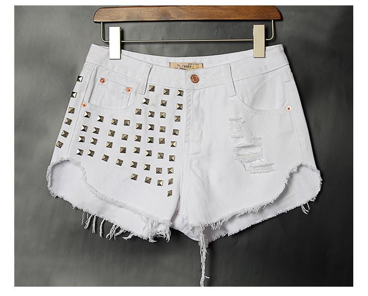 Rivet Tassel Irregular Hole Ripped Rough Edges High Waist Shorts - Meet Yours Fashion - 4