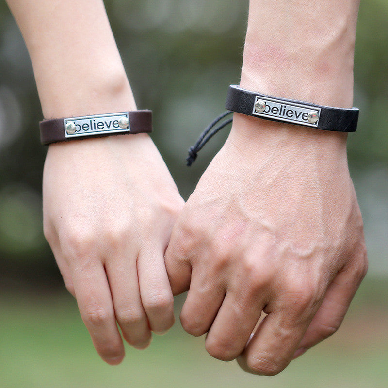 Fashion Believe Leather Couples Bracelet