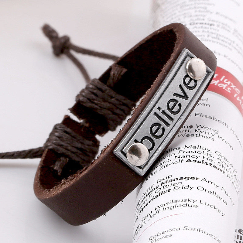 Fashion Believe Leather Couples Bracelet