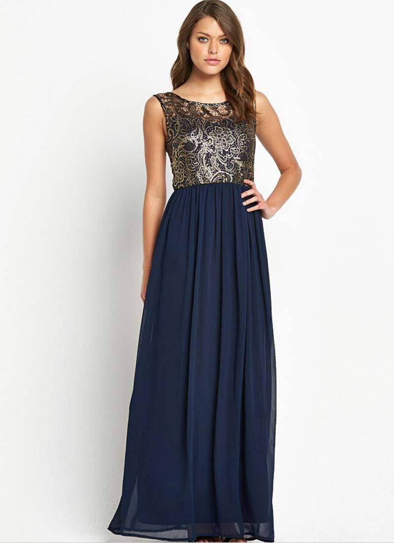 Sexy Embroidered Sleeveless Chiffon Backless Long Dress
