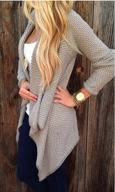 Asymmetric Wave Cardigan Loose Knit Long Sleeve