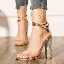Thick High-heeled Slotted Buckle Rhinestone Sandals Sexy High-heeled Shoes