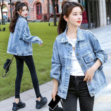 Fashion Loose Print Denim Casual Jacket