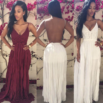 Spaghetti Straps Sleeveless Backless Sexy Long Dress