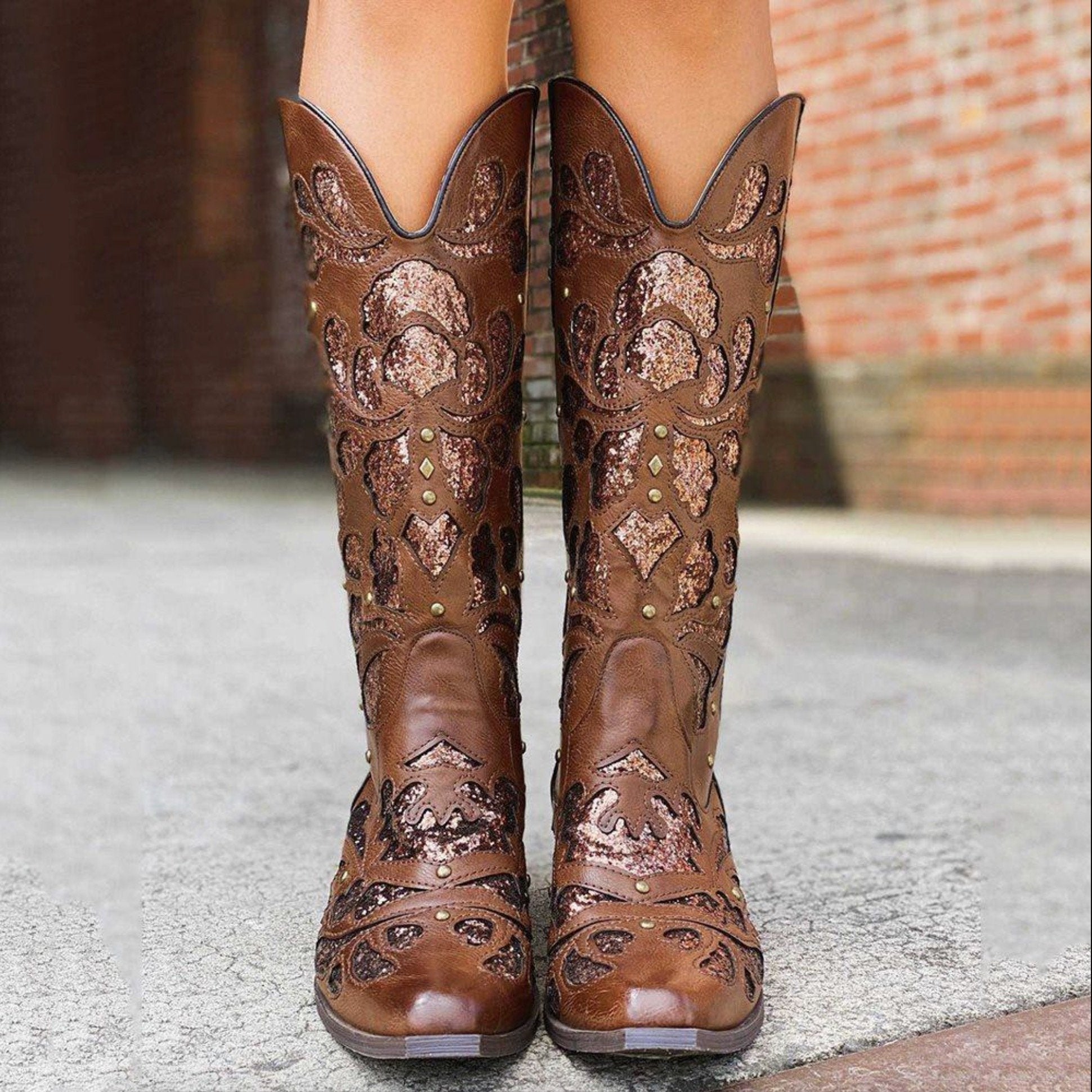 Square Toe Chunky Heel Slip-On PU Western Boots