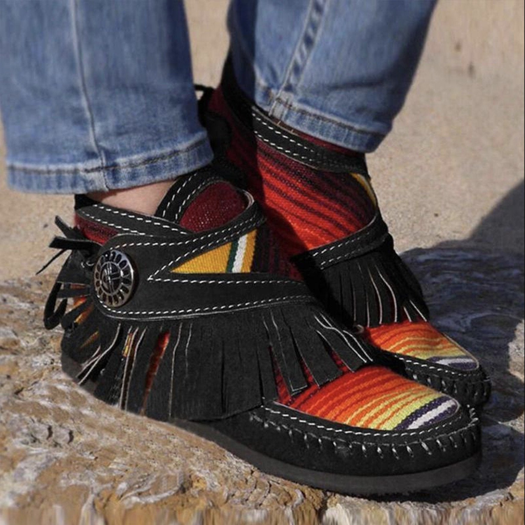 Plus Size Women Folkways Comfy Suede Tassel Stitching Flat Ankle Boots