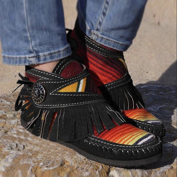 Plus Size Women Folkways Comfy Suede Tassel Stitching Flat Ankle Boots