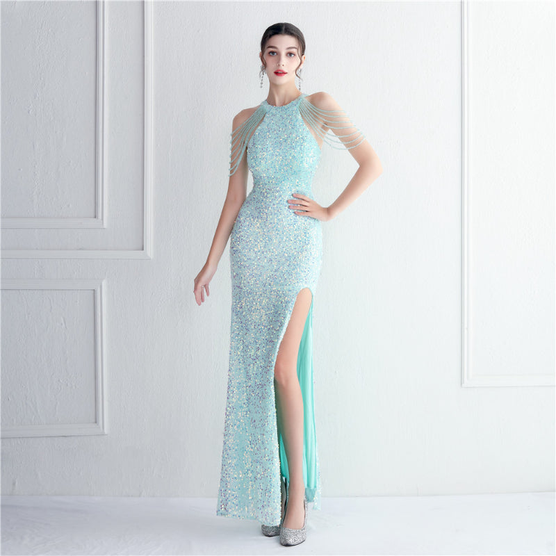 Intricate Embroidery And High-Shine Sequins Stylish And Elegant Evening Dress