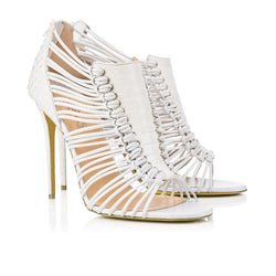White bandage snake skin open toe high-heeled sandals Party Shoe
