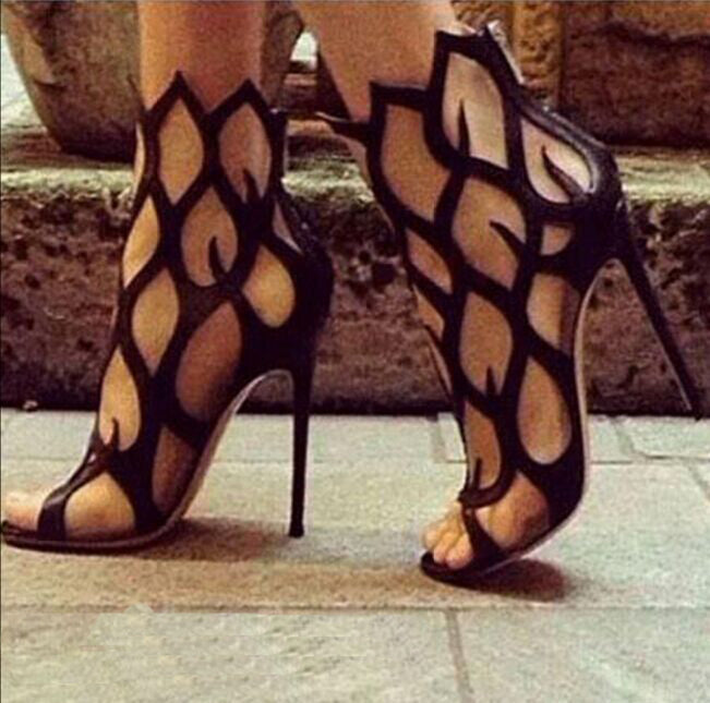 Open Toe Cut Out Gladiator Stiletto Heel Women__ Sandals