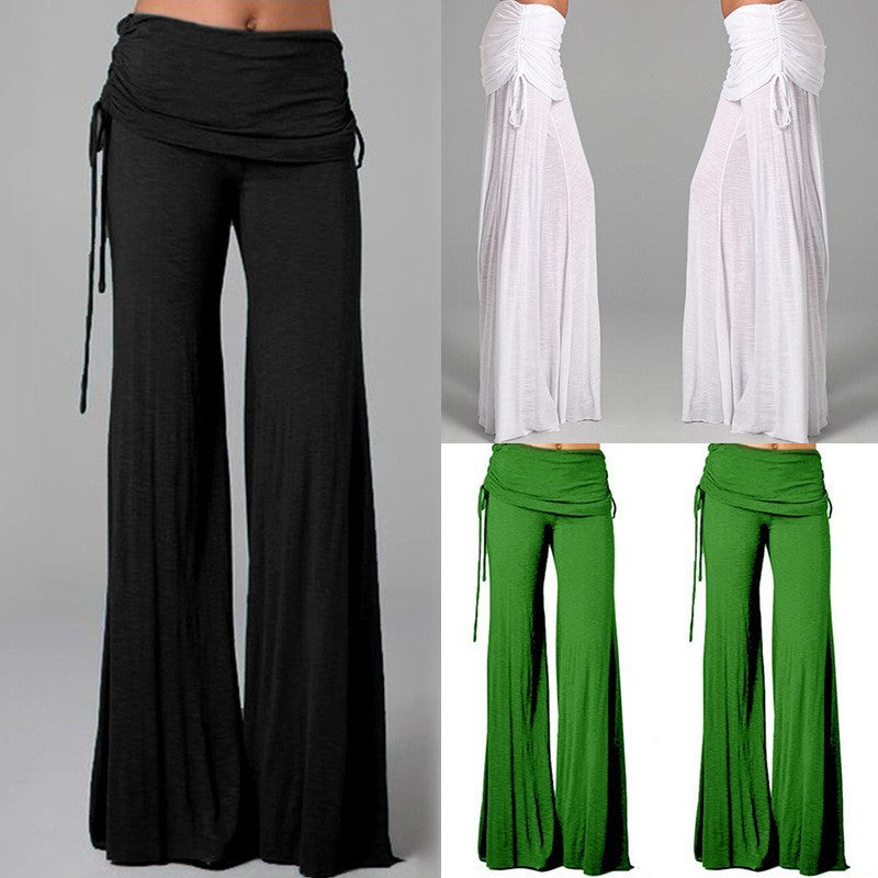 Pure Color Low Waist Yoga Wide-legs Long Pants Beach Pants