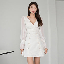 V-Neck Patchwork Flared Sleeve A-line Dress