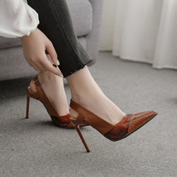 Sexy PU Color Block Pointed Toe Pumps