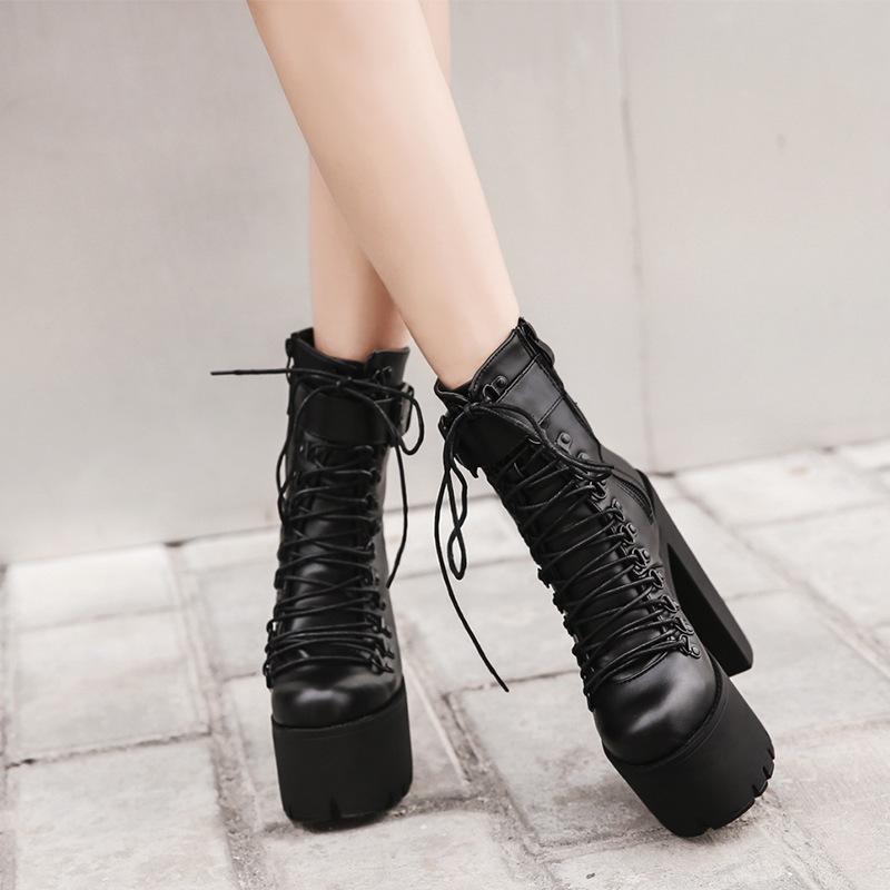 Thick Heel Lace Up Boots