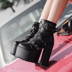 Nightclub Thick Bottom High Heel Waterproof Platform Belt Buckle Martin Boots
