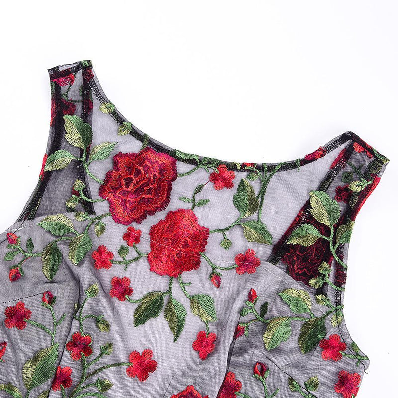 Embroidery Flowers Backless Pleated Long Prom Party Dress