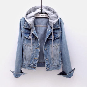 Spring And Autumn New Long Sleeve Slim Hooded Denim Jacket