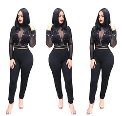 Transparent Lace Long Sleeves High Waist Long Jumpsuits