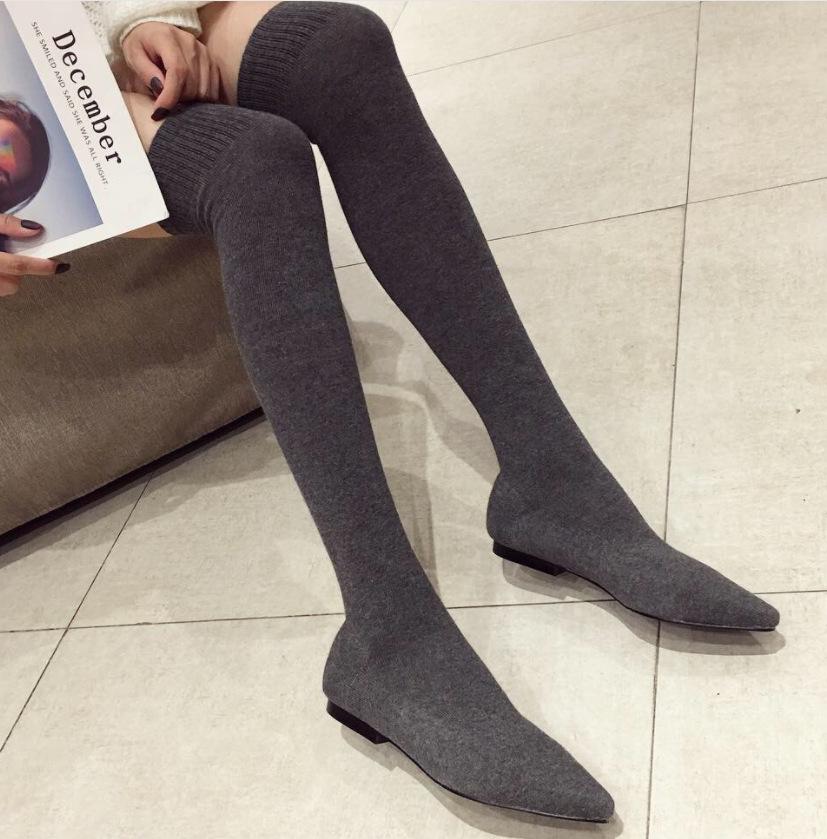Winter Flat Bottomed Boots Knitted Wool Socks Pointed Elastic Fashion Boots