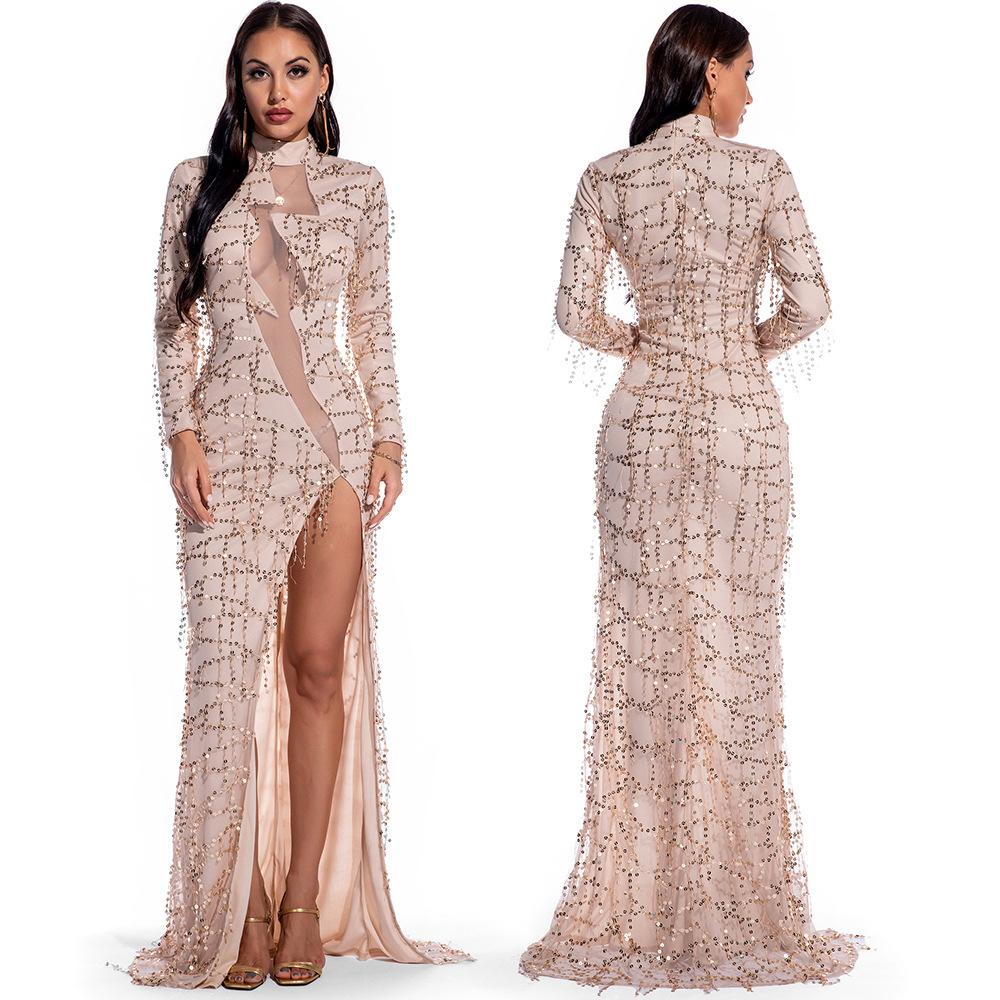 Mesh patchwork Sequin Party Long Dress