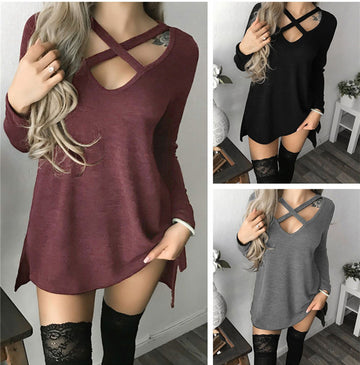 Long-Sleeved Cross Stitching Dress
