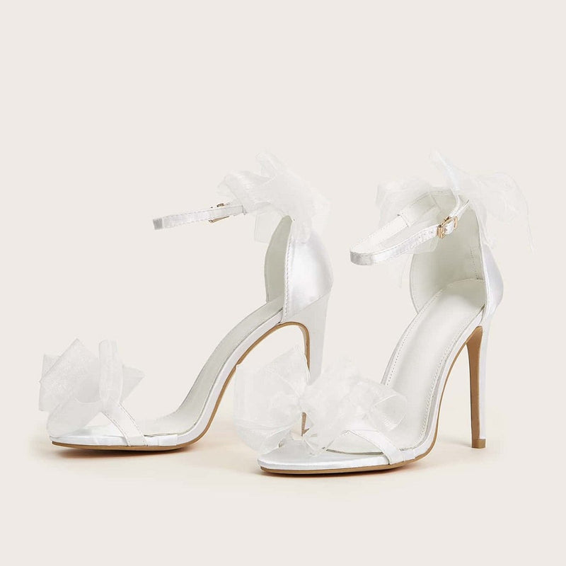 Fashion New Wedding Shoes Thin Heels High Heels Sandals Fish Mouth Lace Bow High Heels