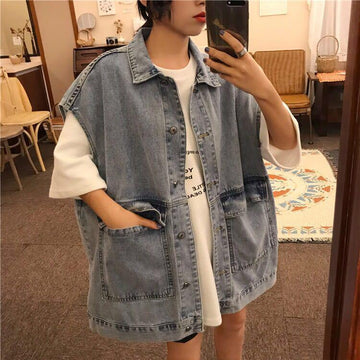 Spring And Autumn BF Loose Short Denim Vest Coat