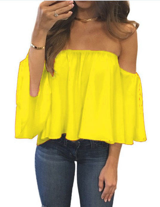 Sexy Off Shoulder Long Sleeve Chiffon Loose Blouse（Enlarging code）