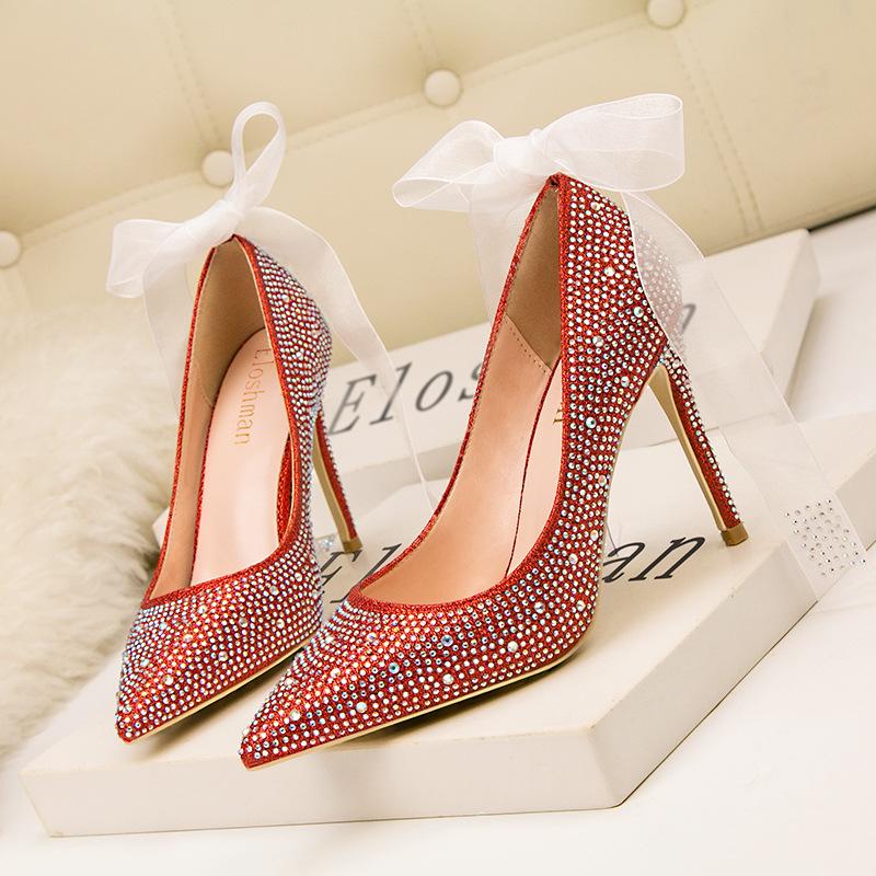 Shallow Mouth Pointed Sexy Rhinestone Color Diamond High-heeled Shoes