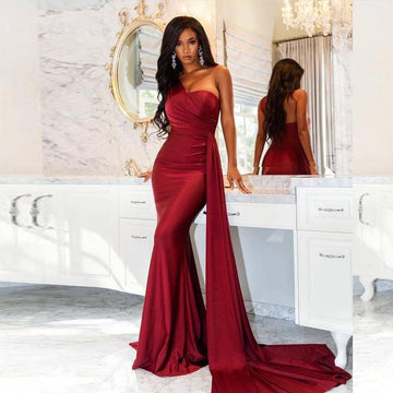 Wine Red One Shoulder Sleeveless Slim Dress