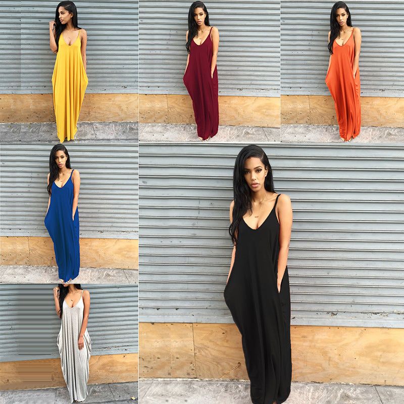 Backless Spaghetti Straps Scoop Long Beach Dress