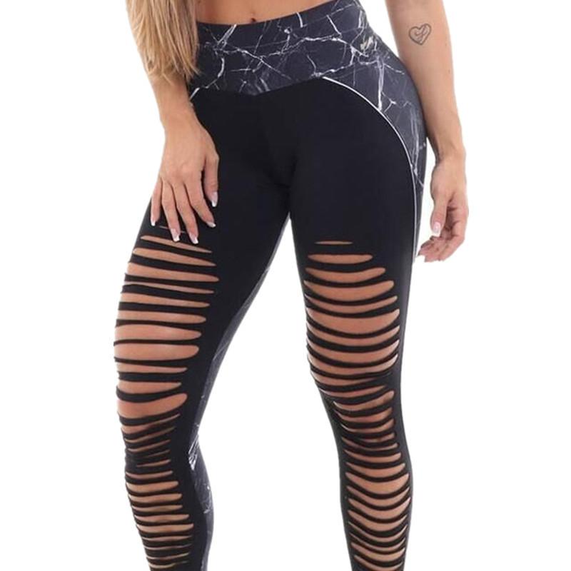 Color matching hollow sports pants high waist stitching slim Leggings