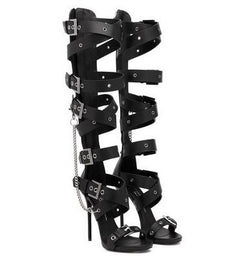 Solid Color Corns Buckle Chain High Top Boots Women's Sandals