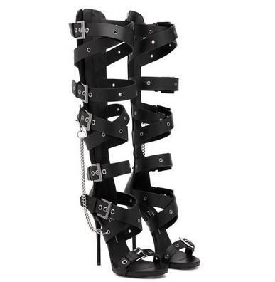 Solid Color Corns Buckle Chain High Top Boots Women's Sandals