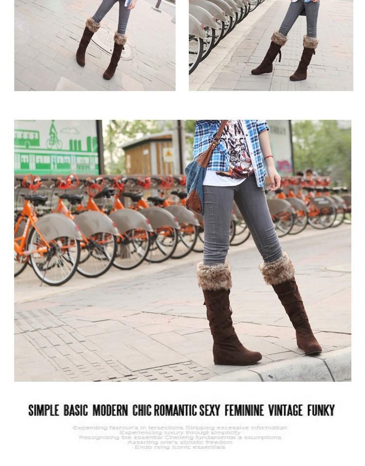 Fashion Increased  Fur Cross Strap High Snow Boots