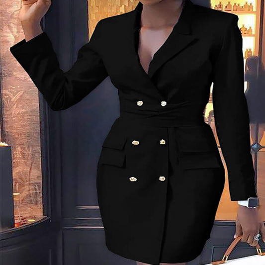 Long Sleeve Wrap Pocket Bodycon Blazer Dress