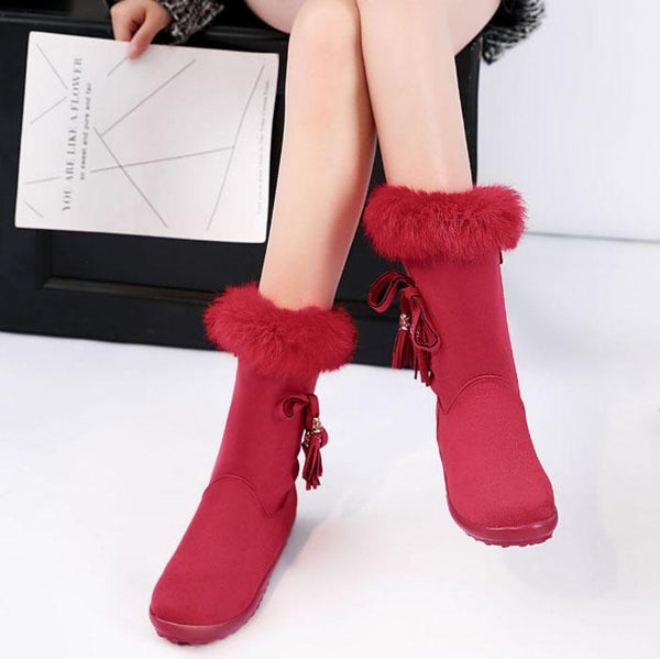Winter Fur Flat Suede Mid Calf Boots