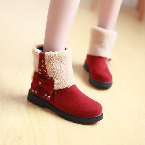 Low Chunky Heel Bow-knot Suede Ankle Boots