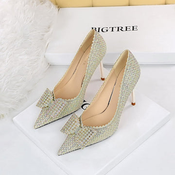 Sparkling Rhinestone Bow Sweet and Elegant High Heel Princess Shoes