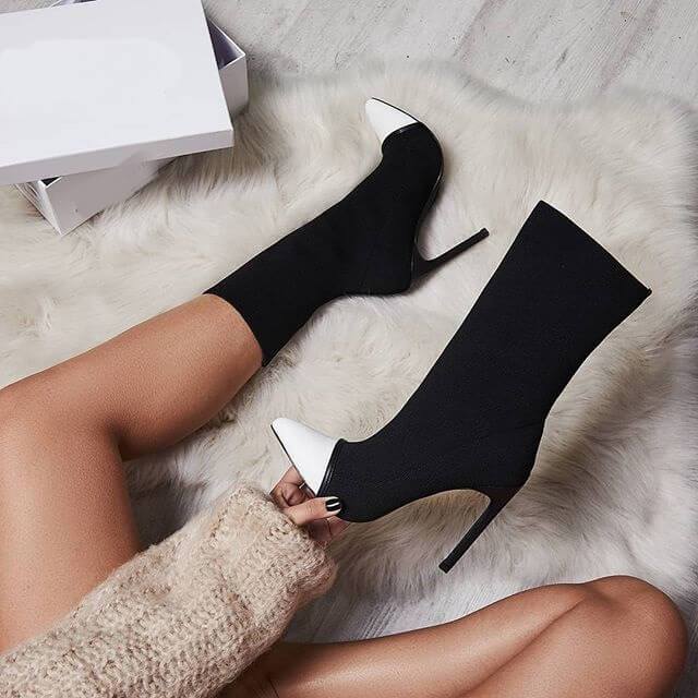 Patchwork Suede Pointed Calf Sock Boots