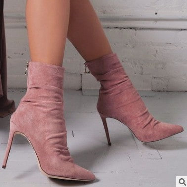 High Heel Suede Pointed Toe Calf Boots