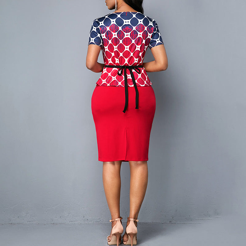 OL Plus Size Short Sleeve Print Bodycon Dress