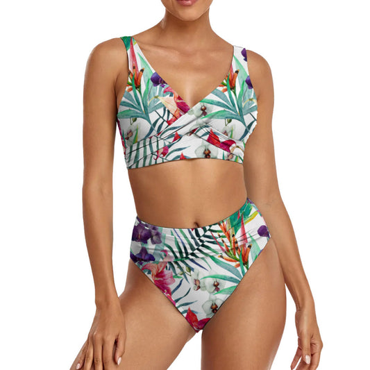 Women's Instagram-Style Tropical Plant Print Bikini Spa Separated Swimsuit