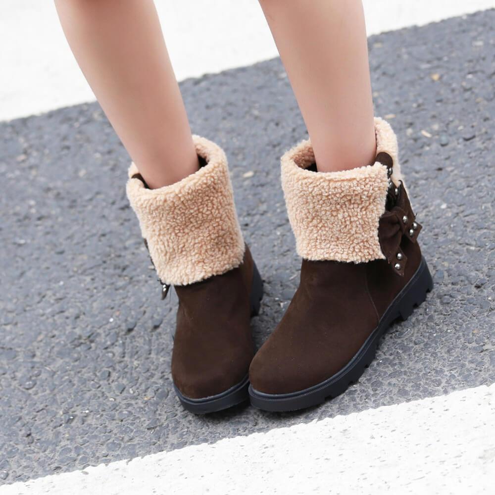 Low Chunky Heel Bow-knot Suede Ankle Boots
