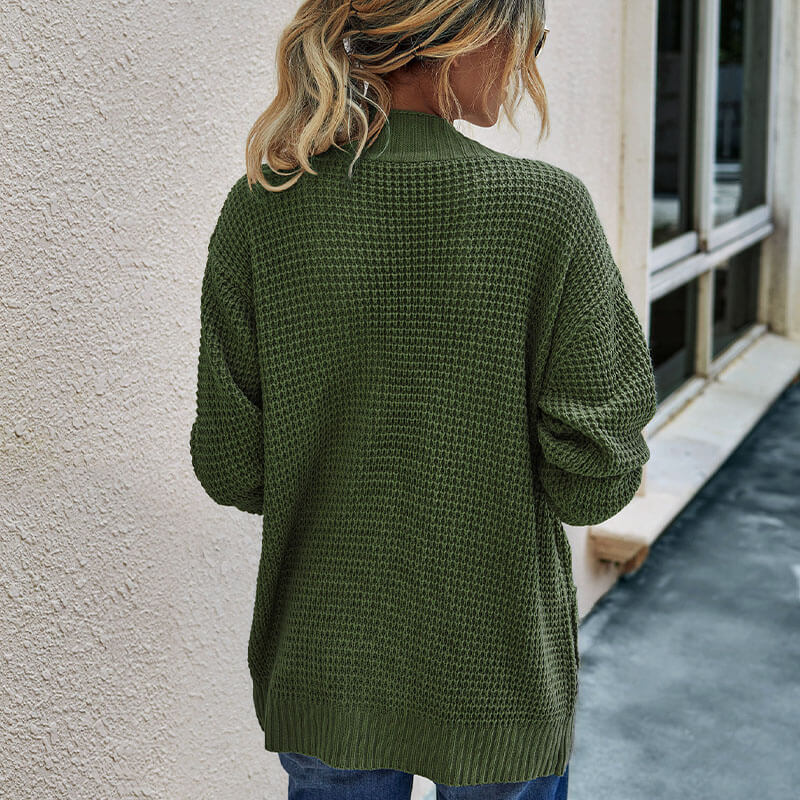 Open Front Knitted Soild Sweater Cardigan
