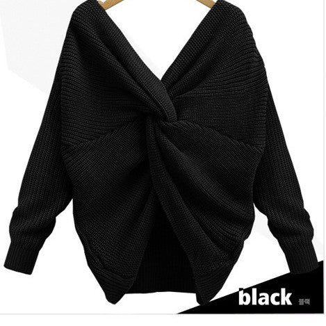 V-neck Pure Color Long Sleeves Knit Wear Sweater