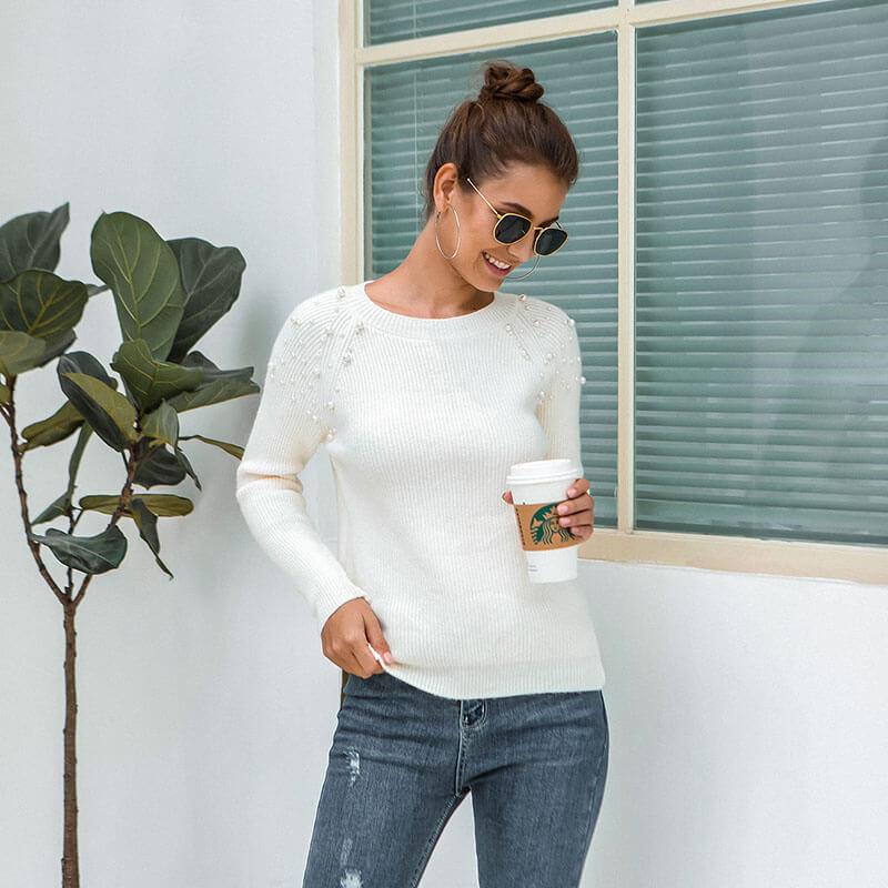 Pearls Pure Color Knitting Sweater