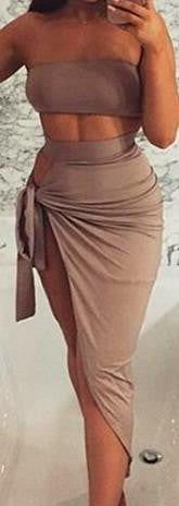 Strap Crop Top Irregular Side Split Skirt Club Dress Set