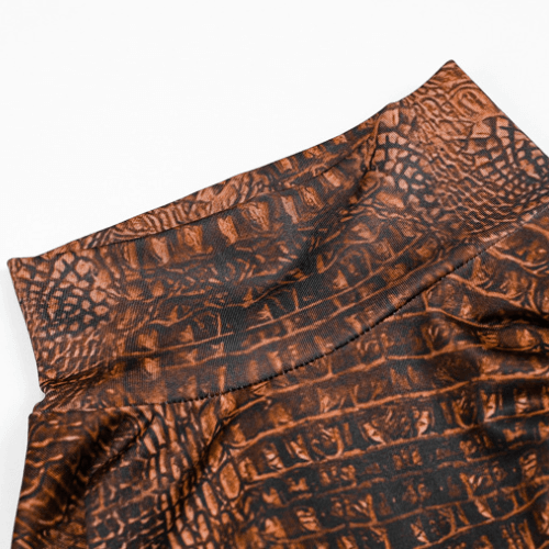 Crocodile Print Turtleneck Long Sleeves Thong Bodysuit