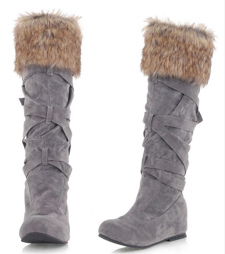 Fashion Increased  Fur Cross Strap High Snow Boots